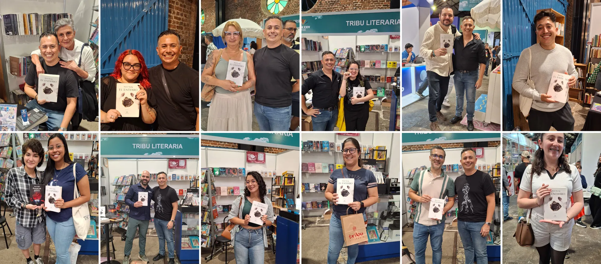 Collage de nuevos lectores con su ejemplar de El Entierro en la FIL 2026
